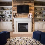 A living room with a fireplace and tv