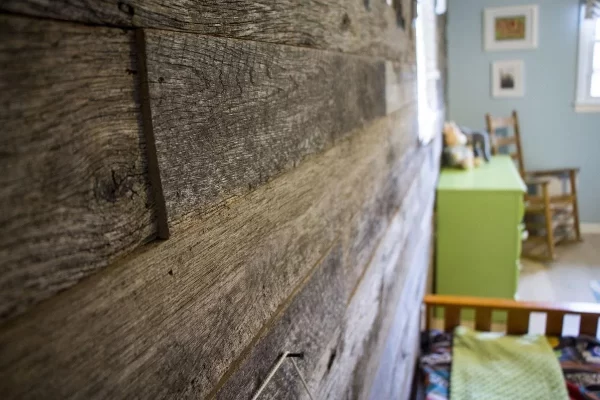 A wooden wall in a child's room