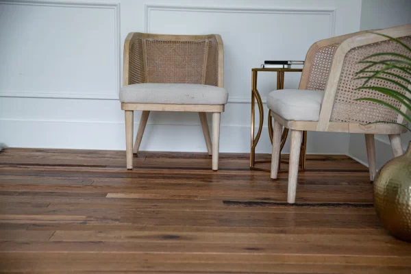 Two chairs and a wooden floor in a room