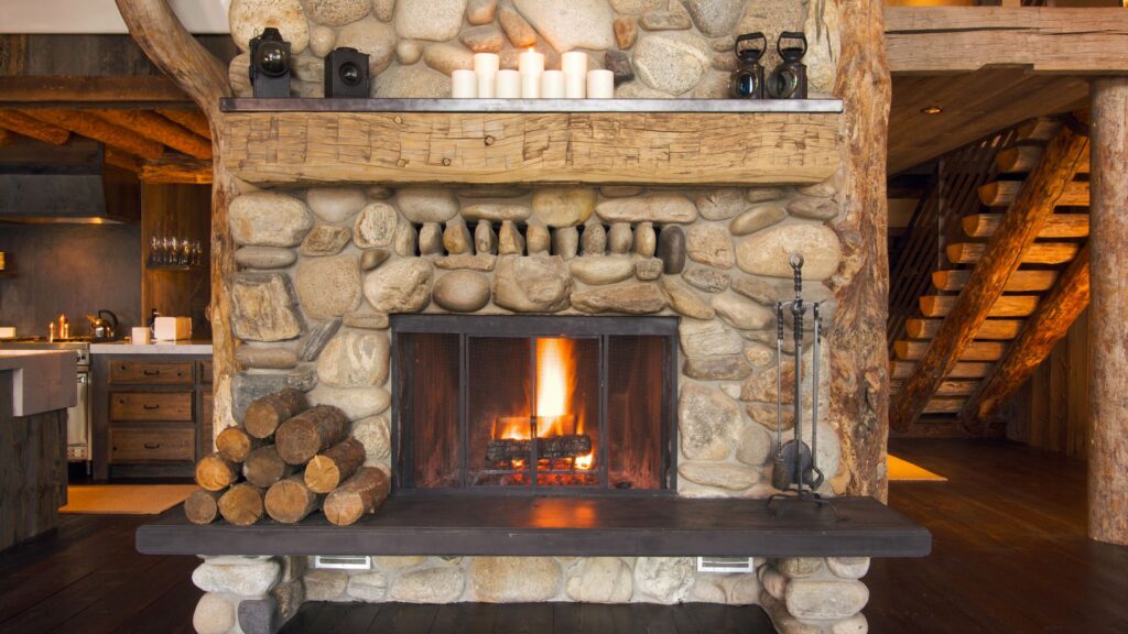 repurposed wooden fireplace mantel