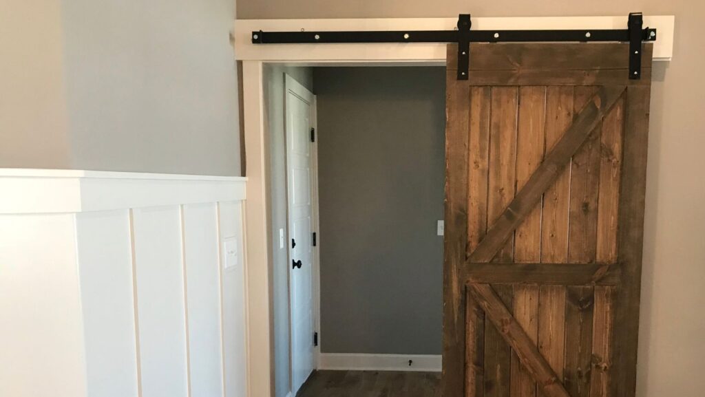 an opened z-pattern recycled barn door