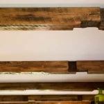 installed custom antique reclaimed rough sawn beams