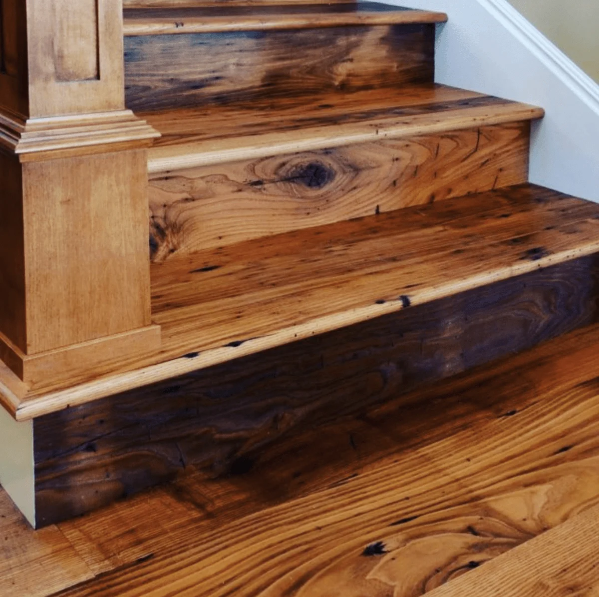 A rich in character reclaimed wood stair treads