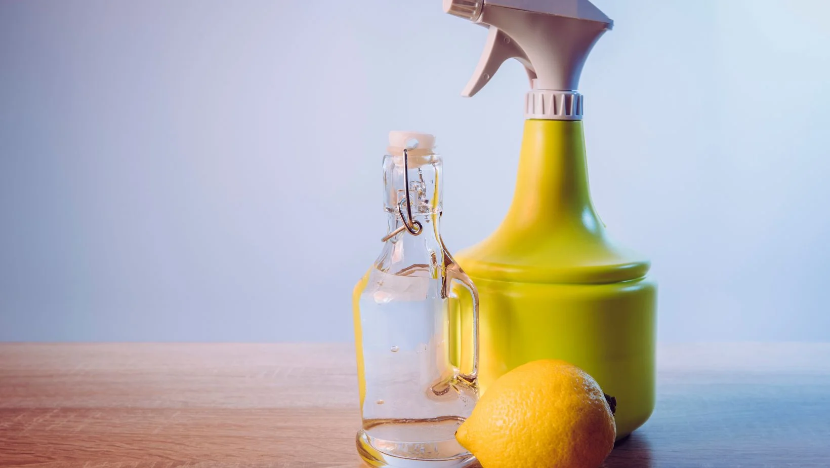 cleaning products on a kitchen table