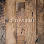 Vertical close-up view of Heartland Barnwood Mixed Oak engineered reclaimed flooring highlighting wood grain, knots, and nail holes.