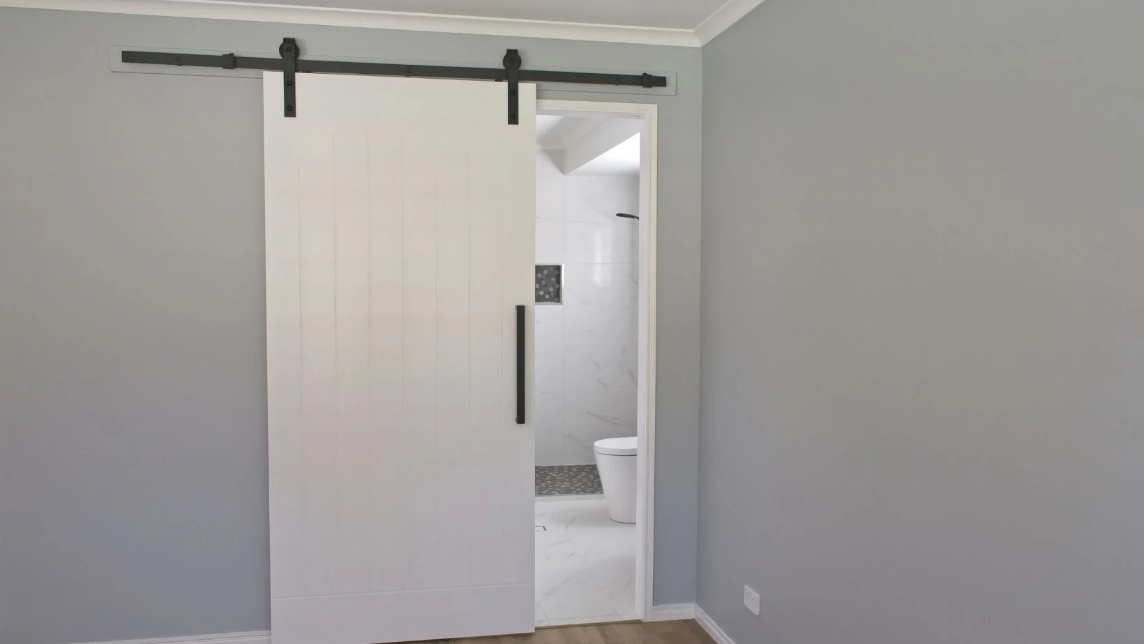 white sliding barn door