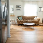Arched Entry View of Living Room with Modern Harvest Flooring