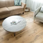 White oak engineered flooring reclaimed from antique American factories, offering clean lines and enduring style.