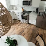 Kitchen with oak barnwood reclaimed flooring
