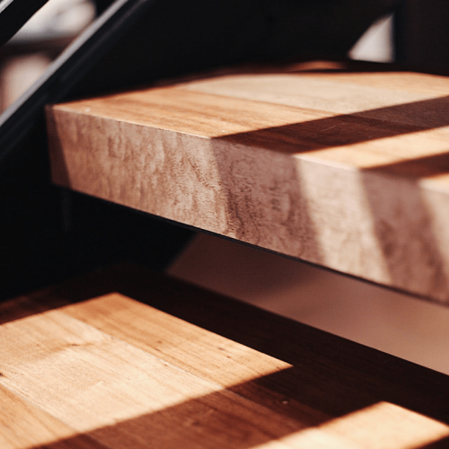 a close view of wood stair treads